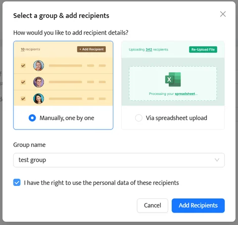 certifier manual add recipients
