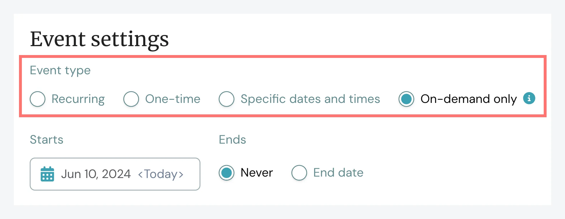 eWebinar event settings options