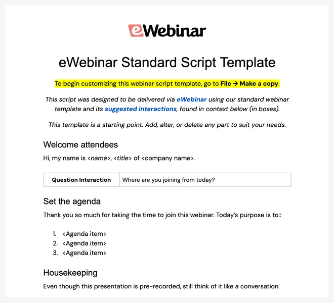 standard script template