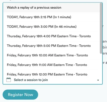 Available registration times for an eWebinar automated webinar