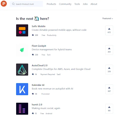 Product Hunt leaderboard