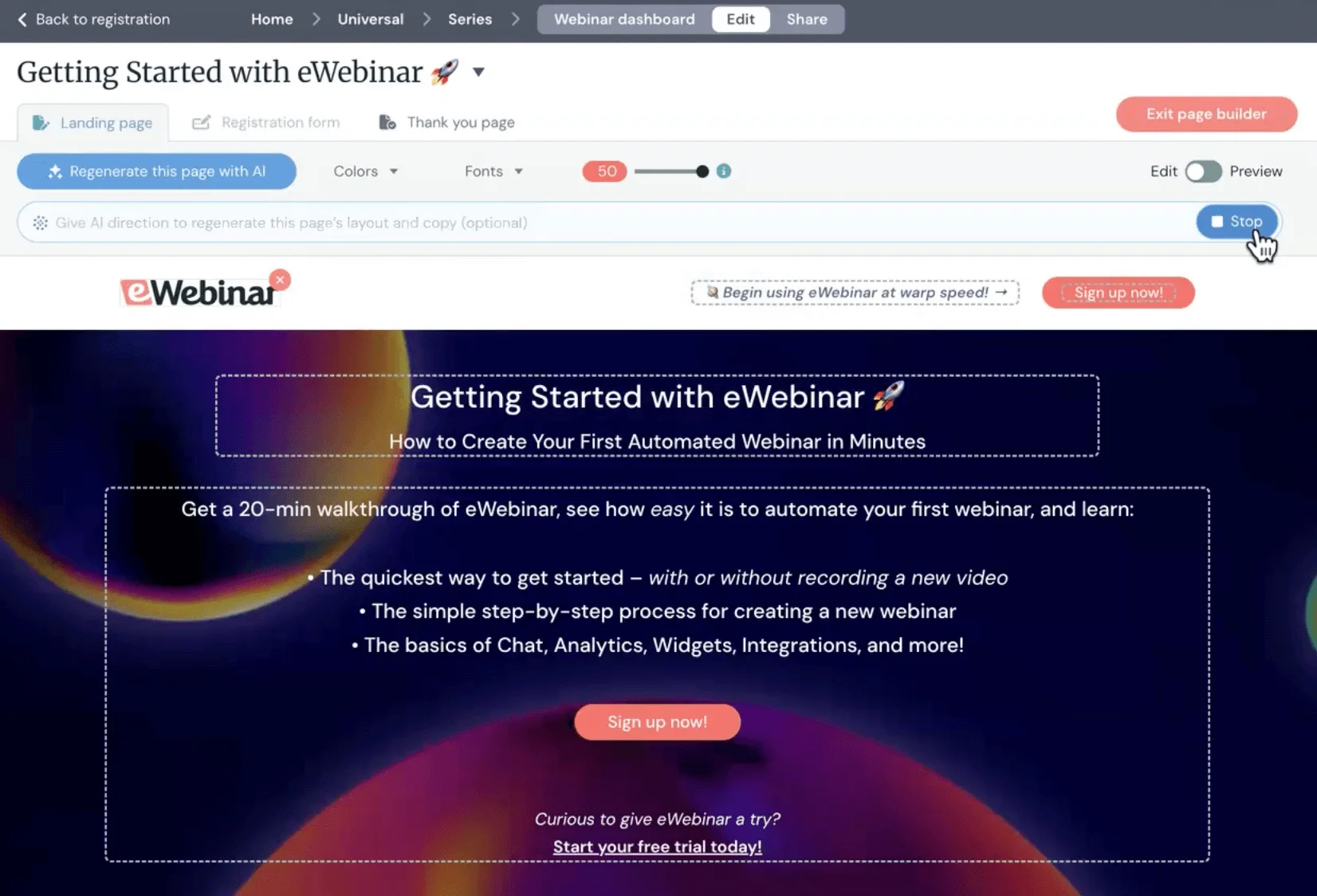eWebinar: Creating a landing page (Getting started with eWebinar)