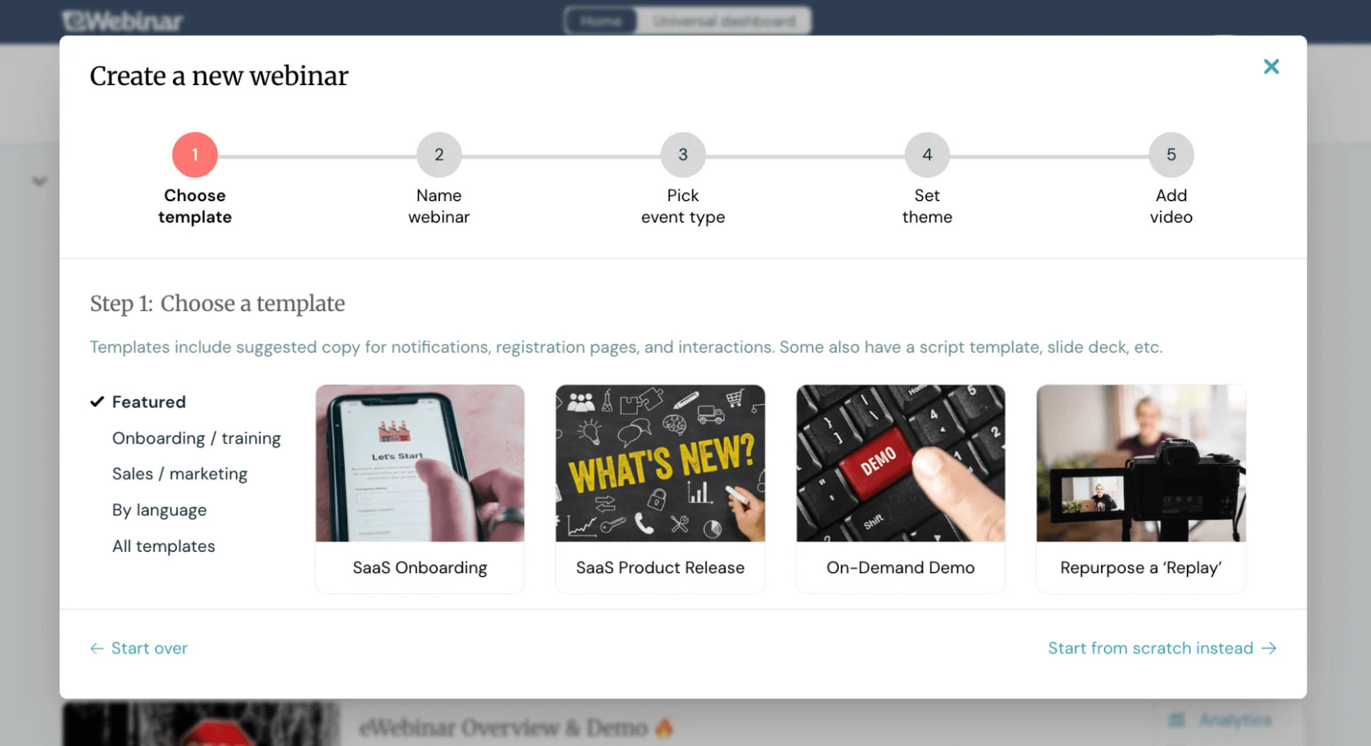eWebinar: Create a new webinar and choose a template