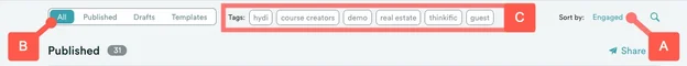 eWebinar home page filtering and sorting