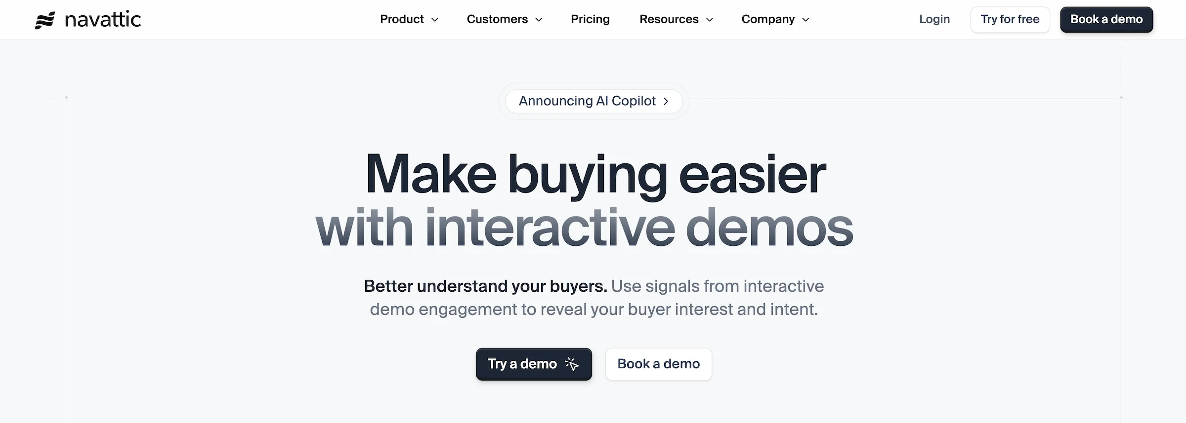 Navattic homepage: Make buying easier with interactive demos