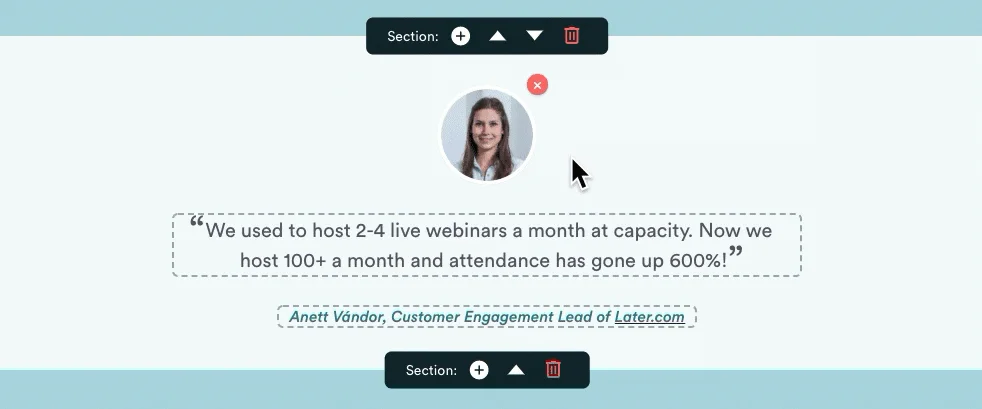 Animated GIF showing adding a new registration page section
