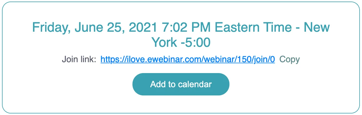 eWebinar’s registration thank you page card widget