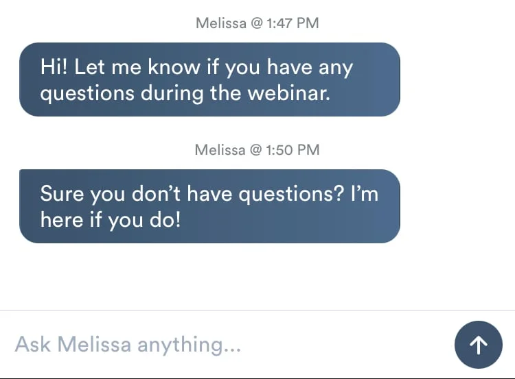 eWebinar chat pane with private message interaction