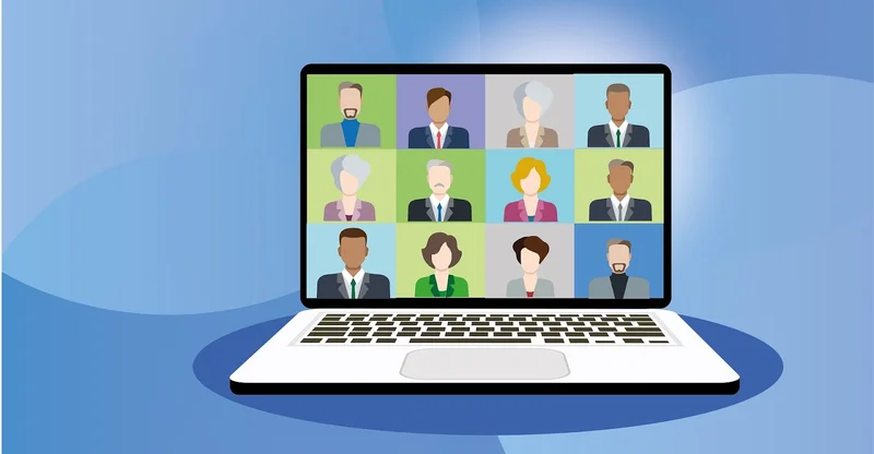 Graphic of a group of people attending a virtual meeting