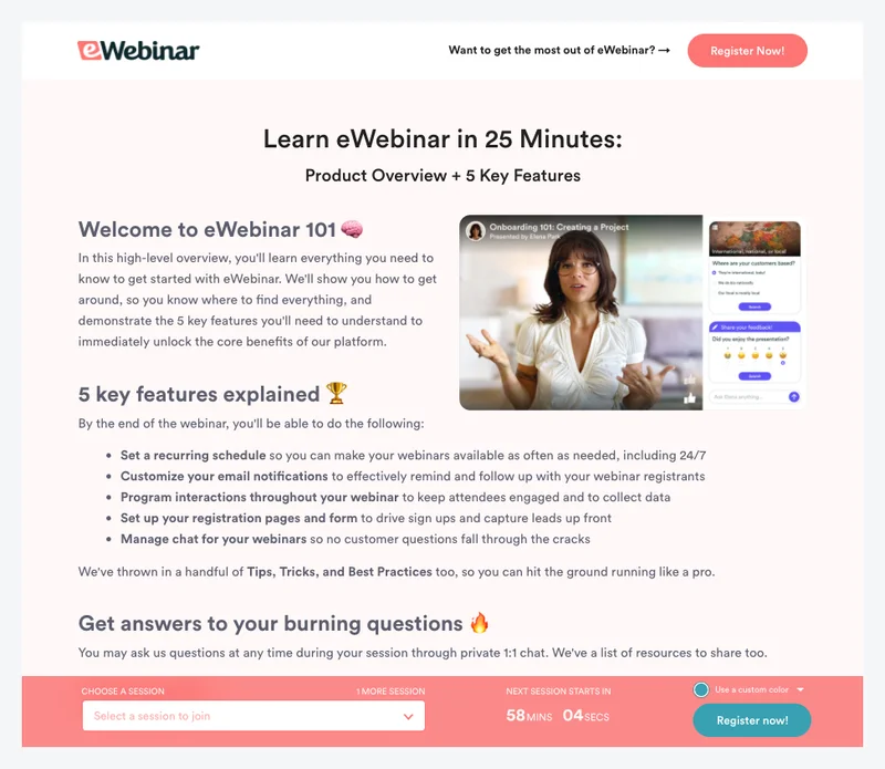 eWebinar landing page