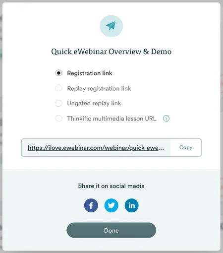 eWebinar sharing options