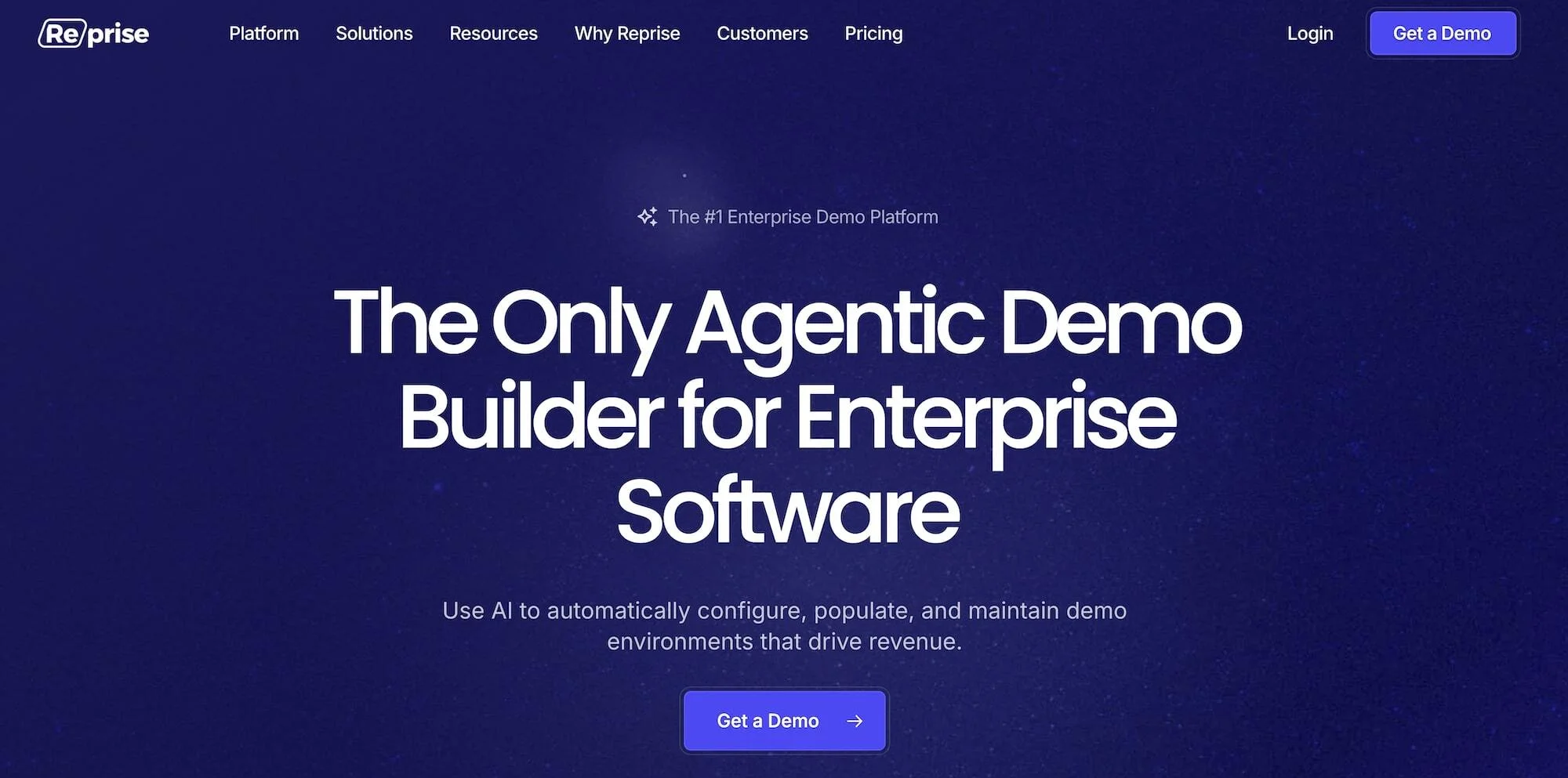 Reprise homepage: The Only Agentic Demo Builder for Enterprise Software