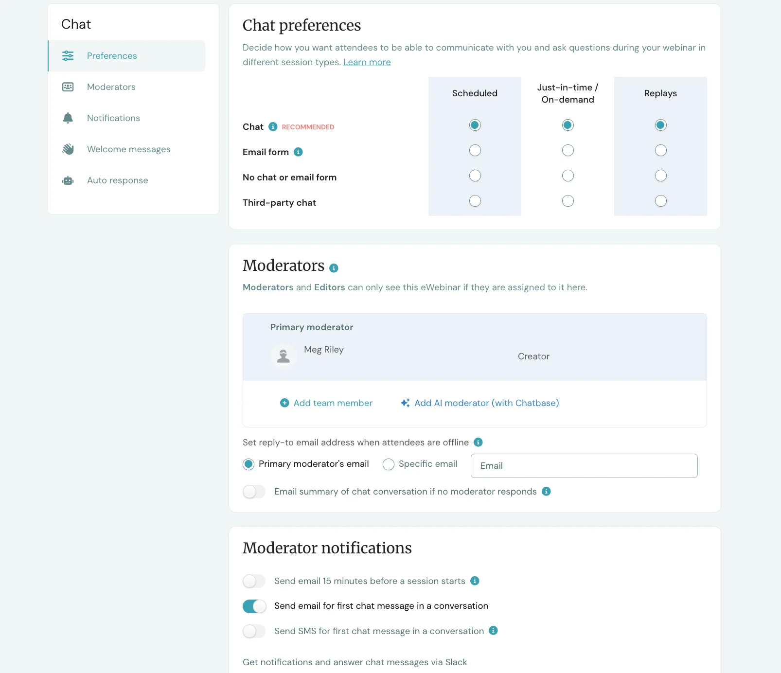 eWebinar Chat Preferences: Scheduled, On-Demand, Replays