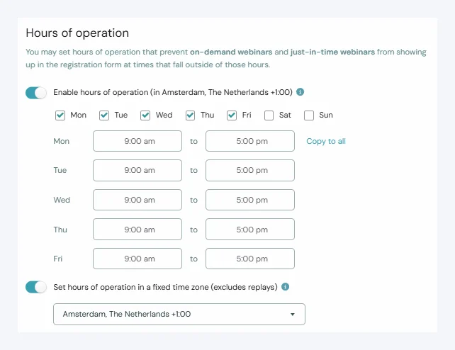updated hours of operation