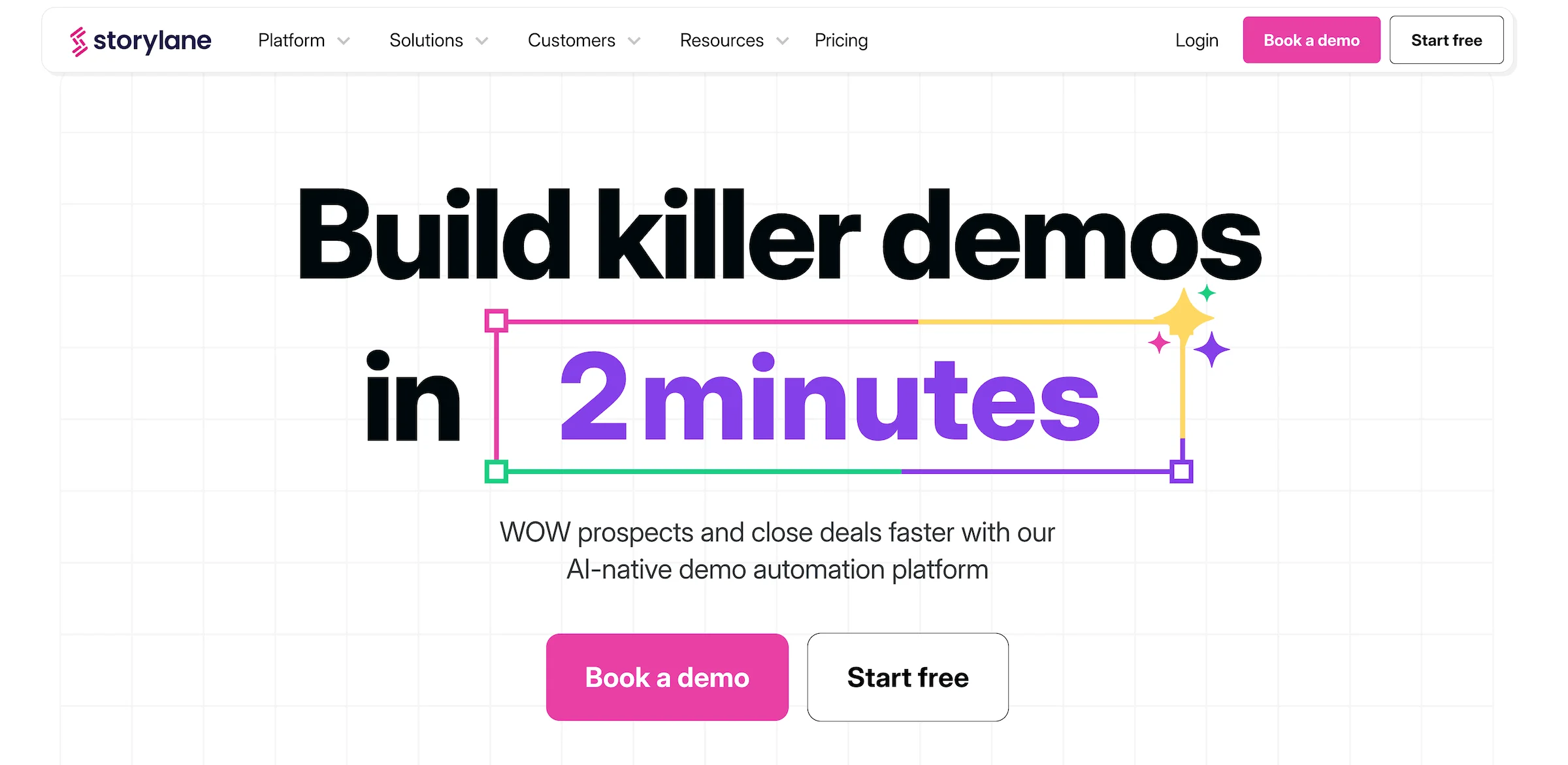 Storylane homepage: Build killer demos in 2 minutes
