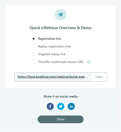 eWebinar share modal