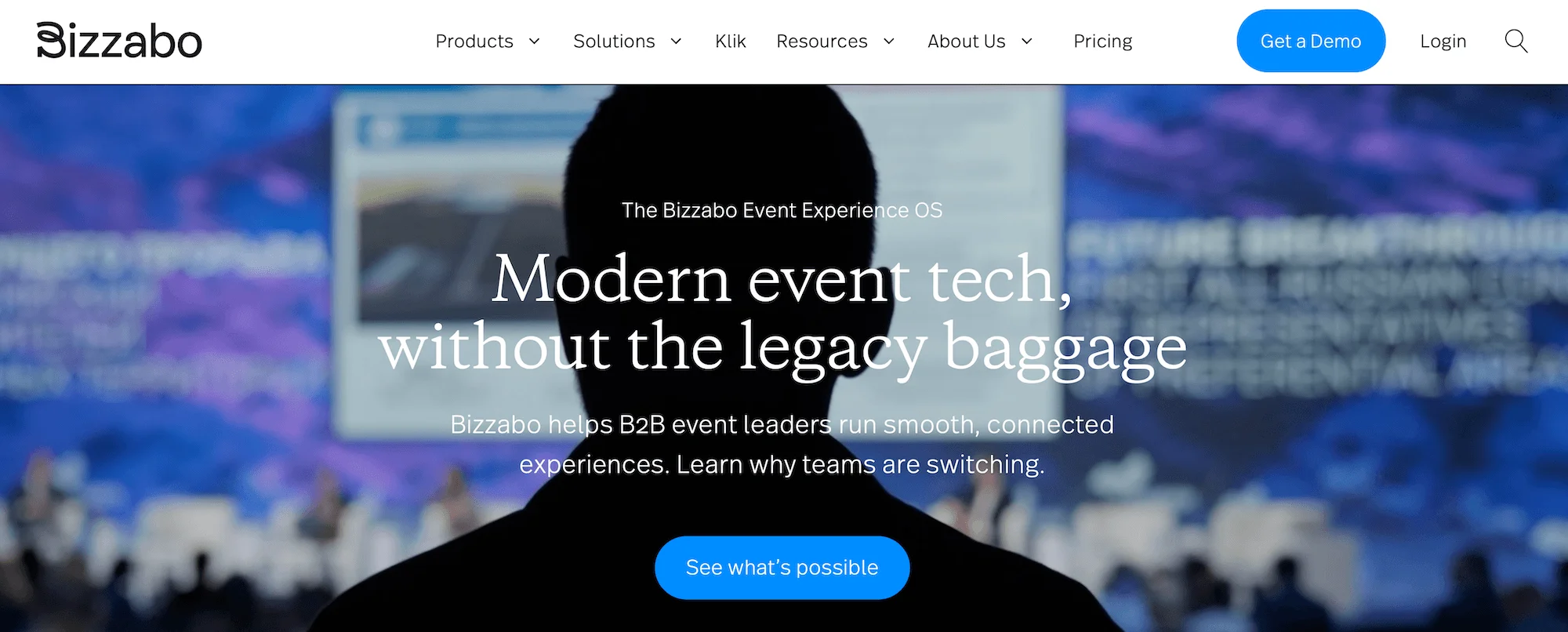 Bizzabo homepage: Modern event tech, without the legacy baggage