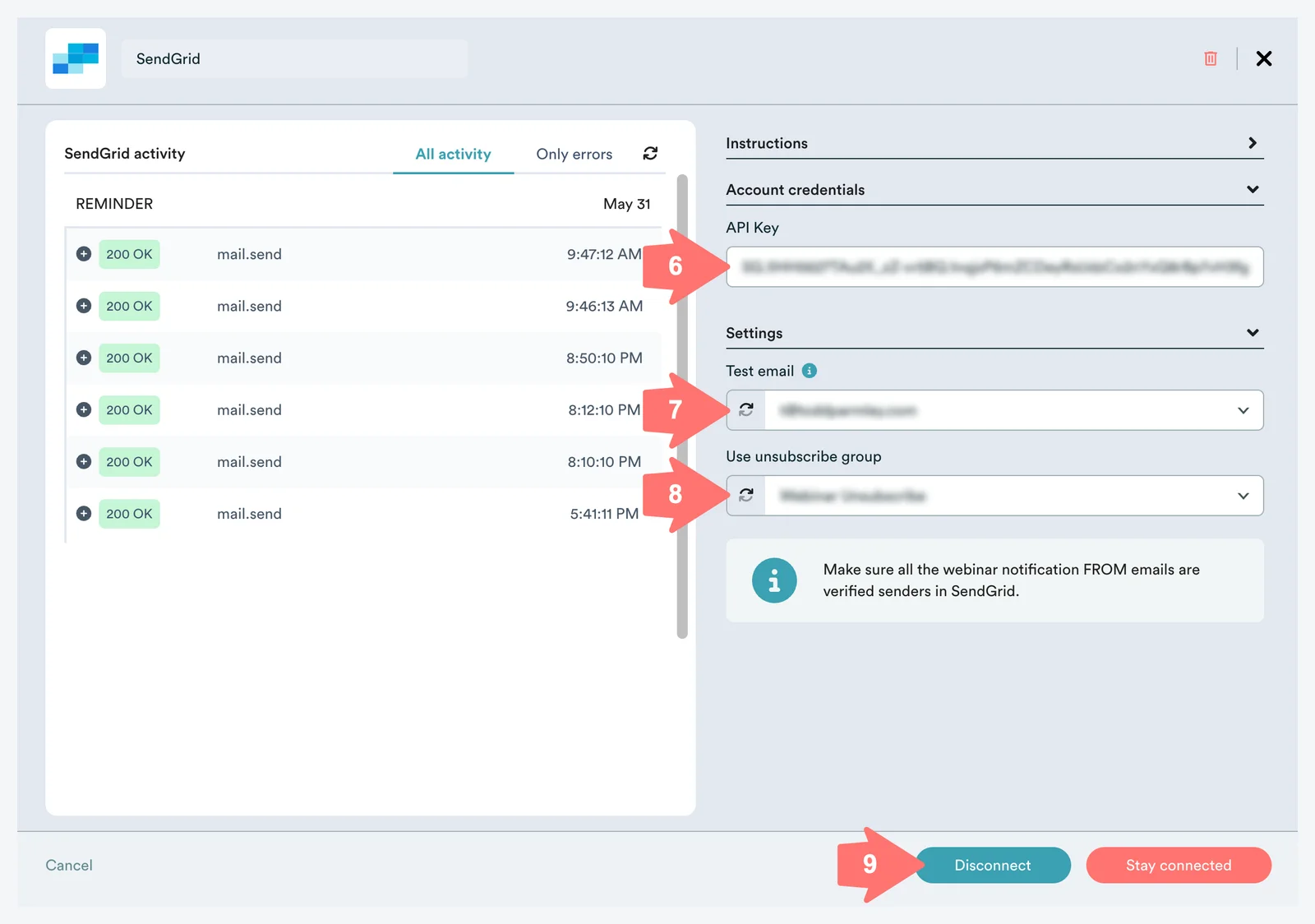 Screenshot 4 for What is eWebinar's integration with SendGrid and how do I set it up?