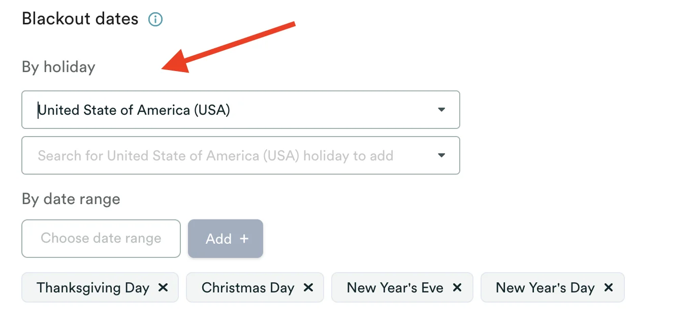 black out date feature with holidays