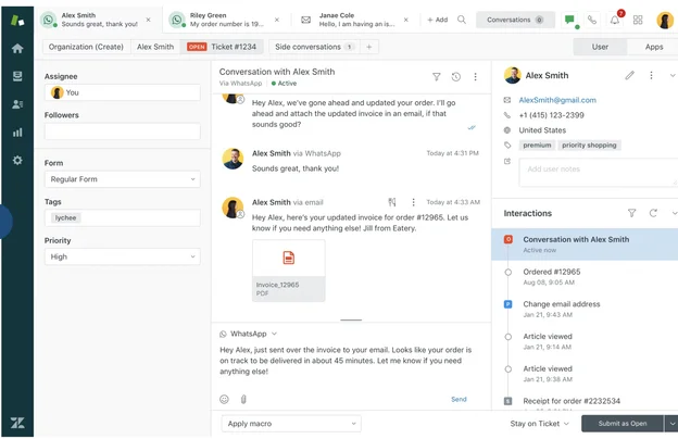 Screenshot of Zendesk Interface
