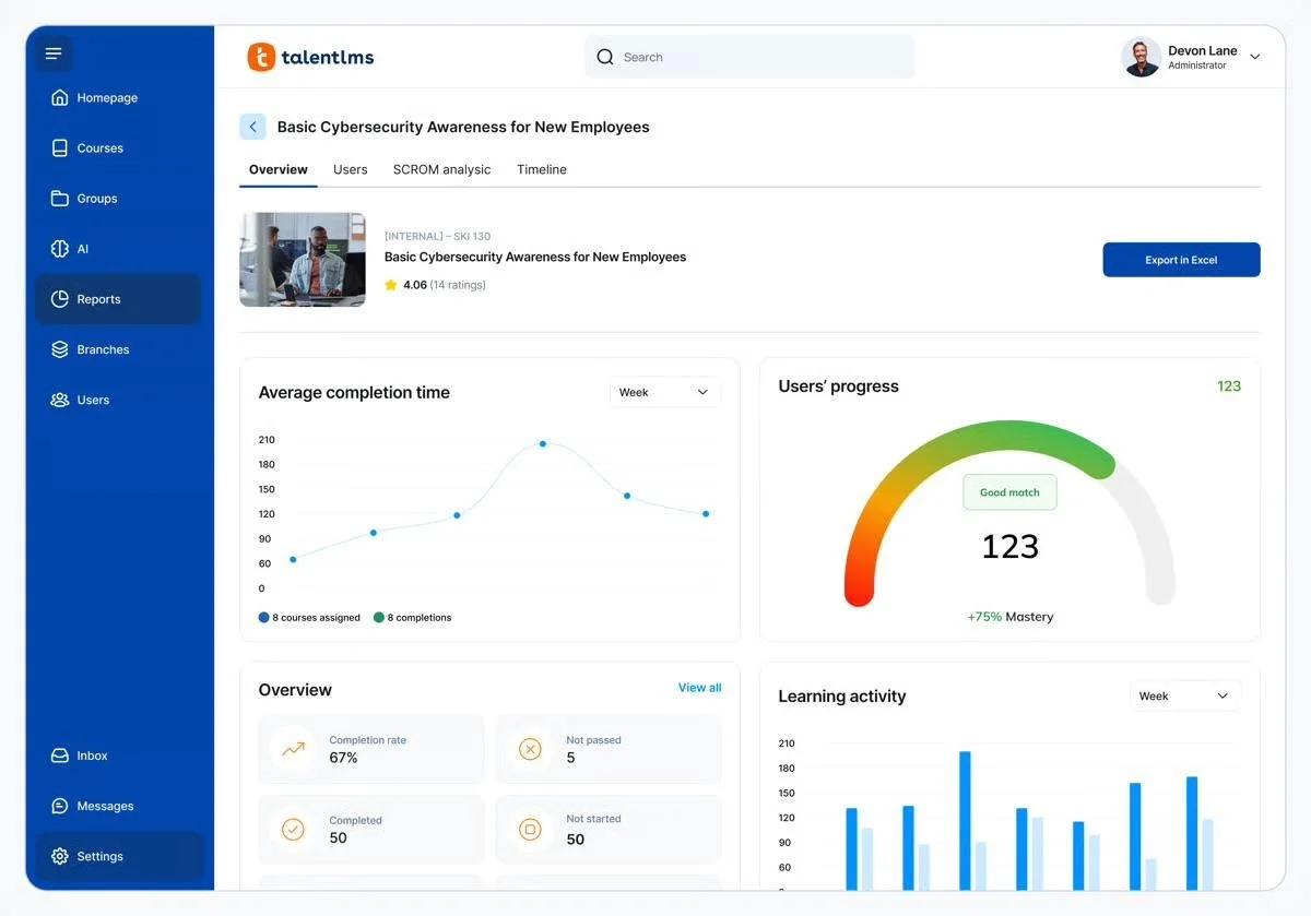 TalentLMS dashboard view