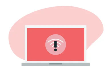 A graphic with a X over a computer screen displaying technical difficulties