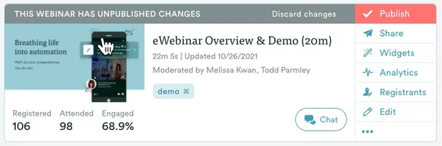 eWebinar card on homepage