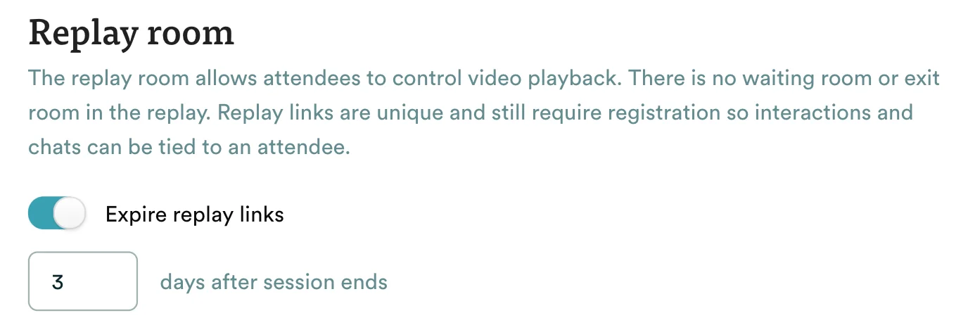 Toggle setting replay links to expire turned on with a 3 day expiry
