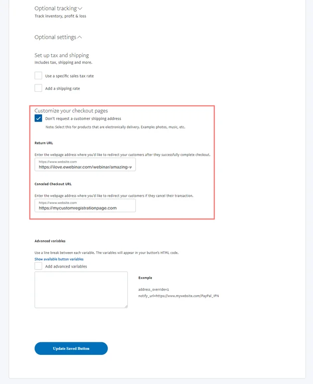 paypal button step 3 option 1