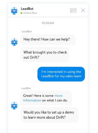 Drift Chatbot Screenshot
