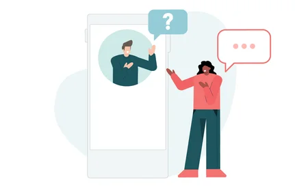 A graphic displaying the host answering questions in the chat