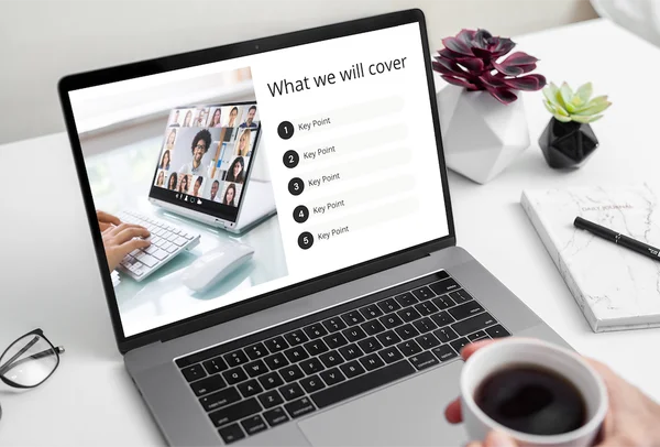 Educational webinar template on a laptop