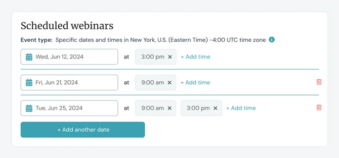 specific dates and times