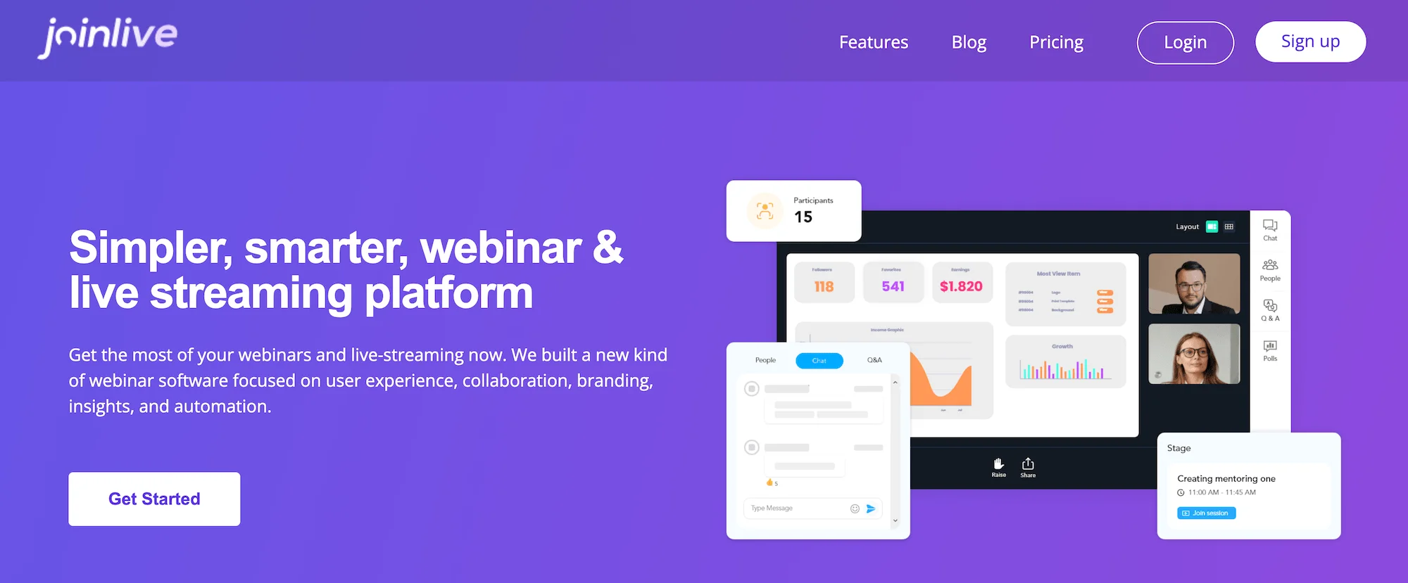 Joinlive homepage: Simpler, smarter, webinar & live streaming platform