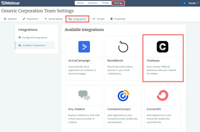 ewebinar chatbase integrations