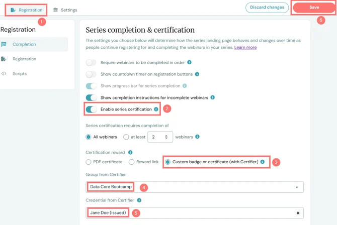 certifier setup in ewebinar