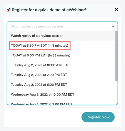 Just-in-time session in registration form