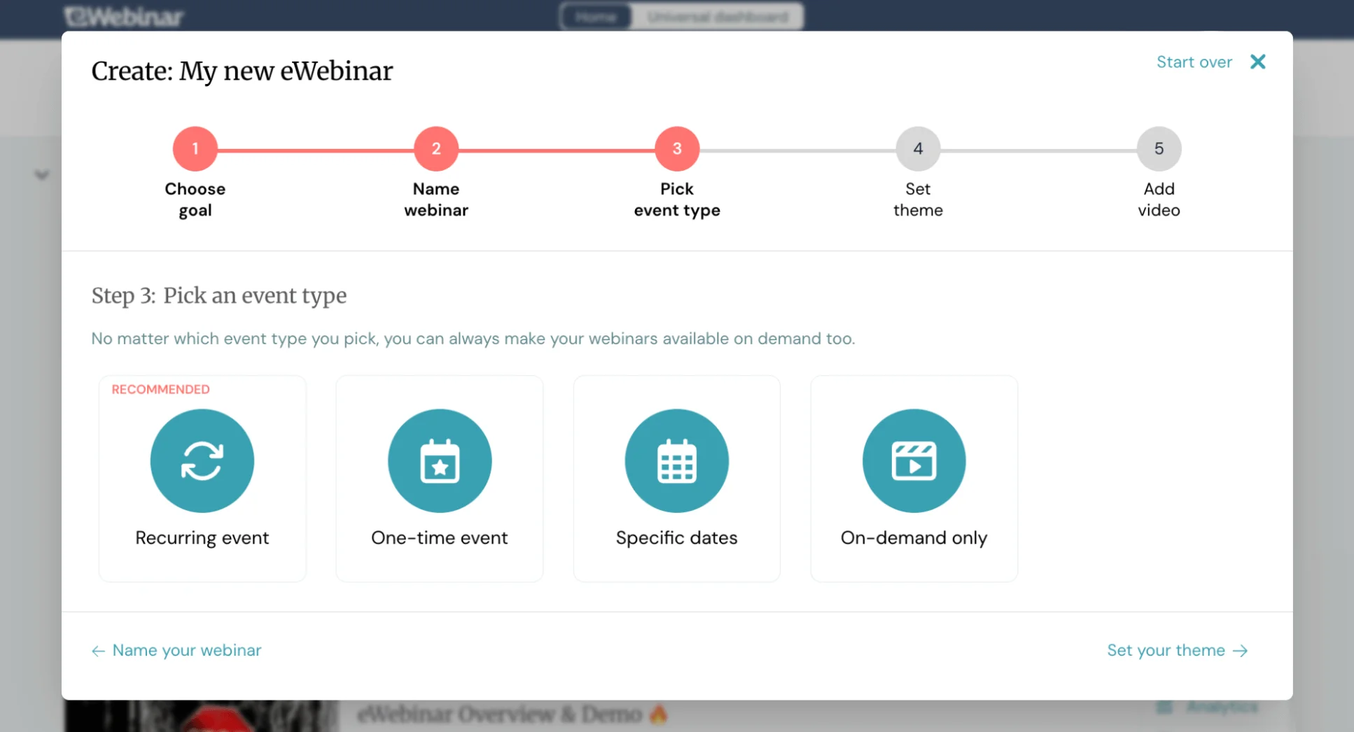 Create new eWebinar and Pick an Event Type
