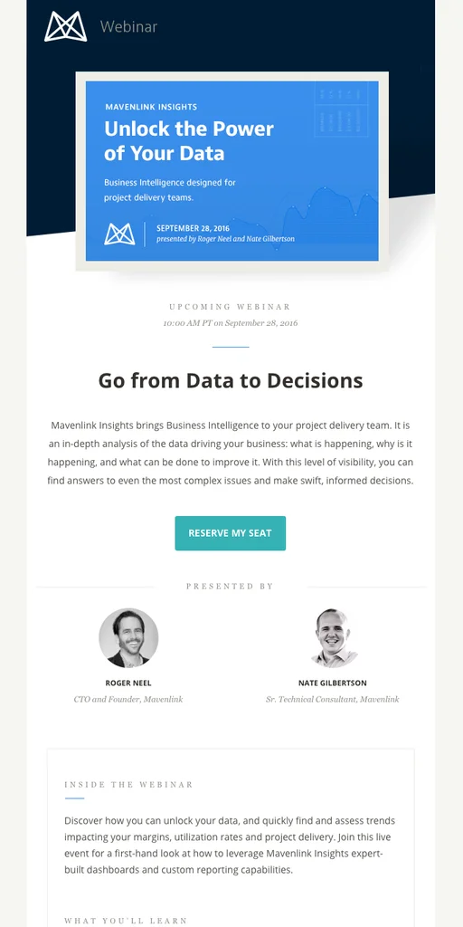 First email reminder from Mavelink