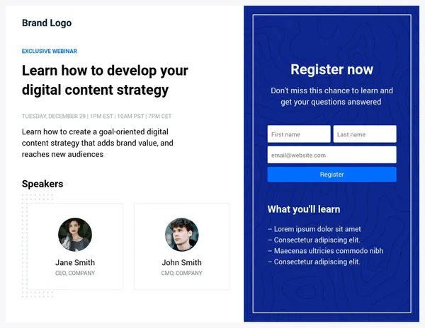 Example of an embedded registration form