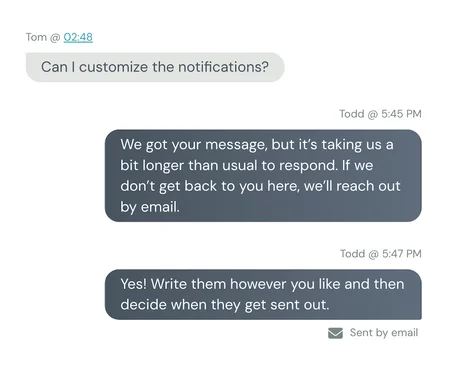 Chat response sent by email