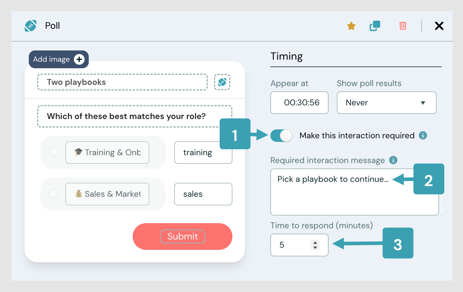 Setup dialog for required interactions