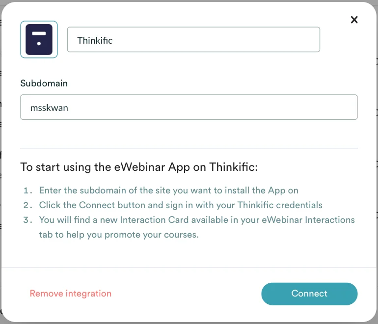 Screenshot 4 for What is the eWebinar integration with Thinkific and how do I set it up? + Thinkific FAQ