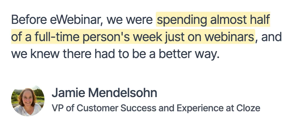 Jamie Mendelsohn testimonial on life improvement after eWebinar