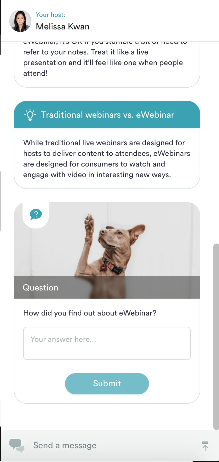The interactions panel from an eWebinar automated webinar