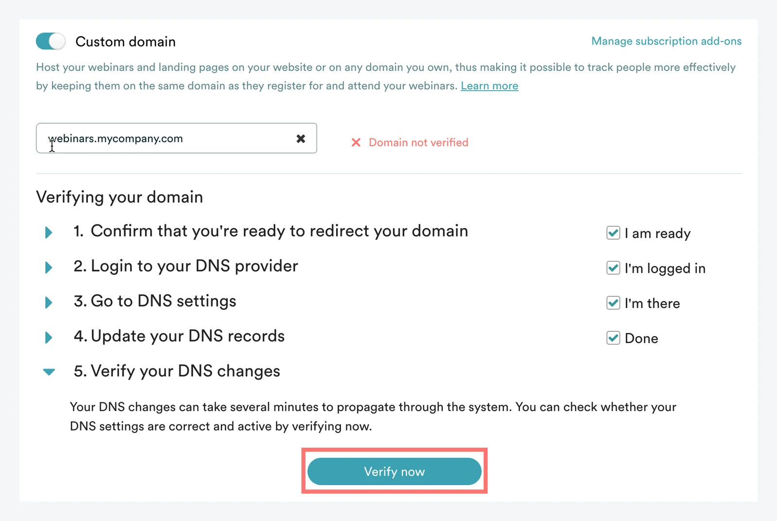 Screenshot 4 for How do I host my registration and webinar pages on my own domain?