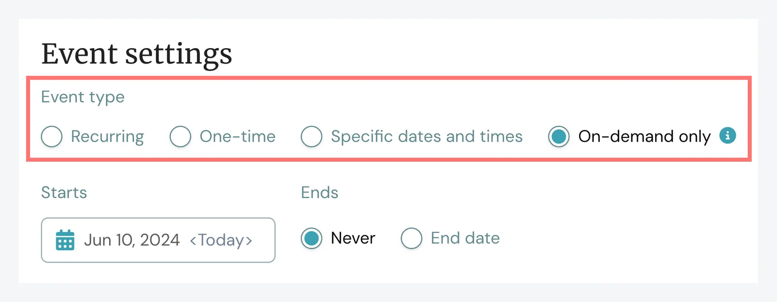 eWebinar event settings options