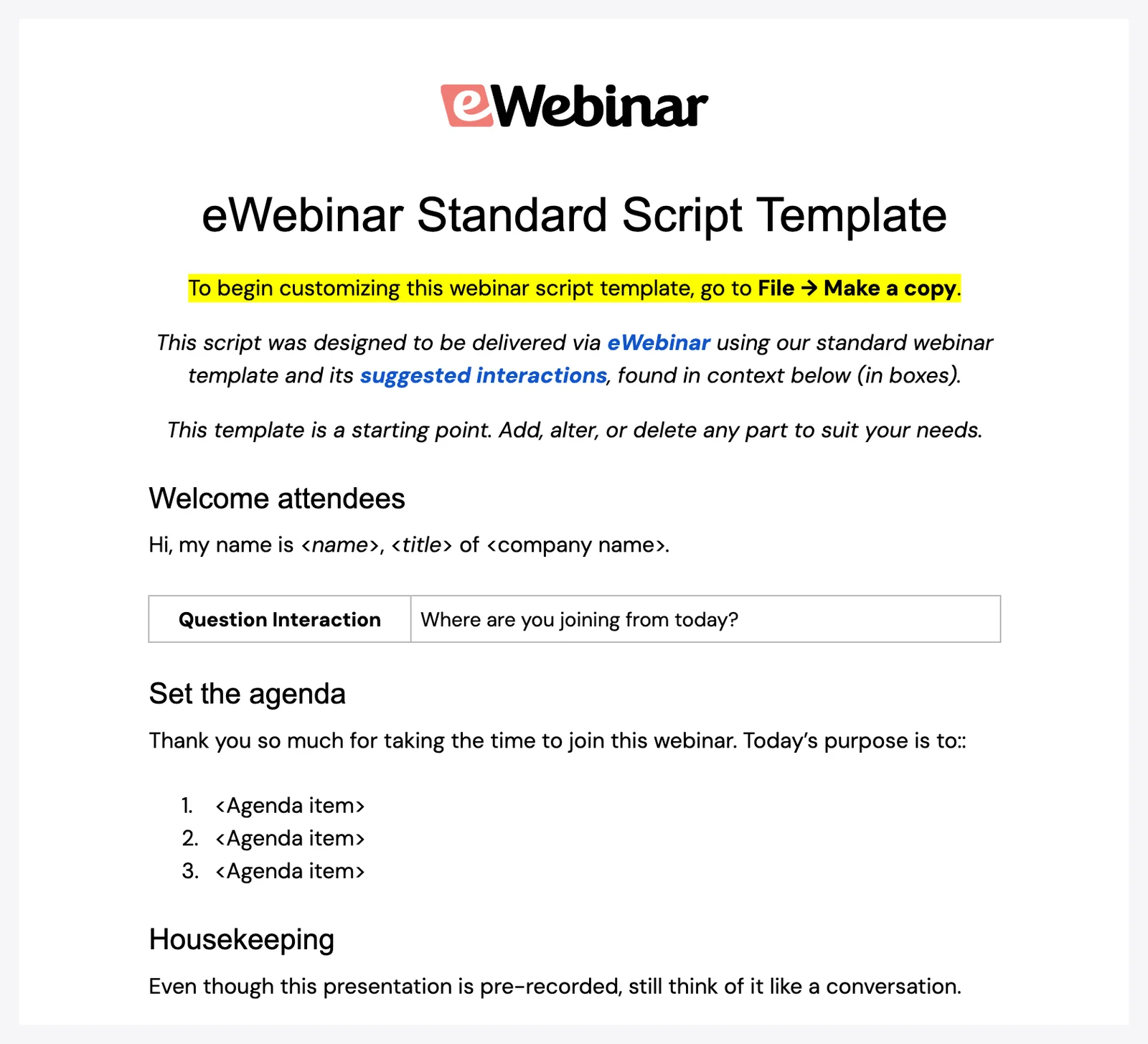 standard script template
