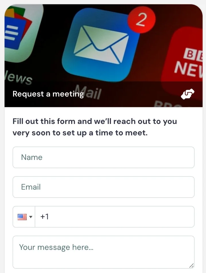 Meeting request form with email notification icon.