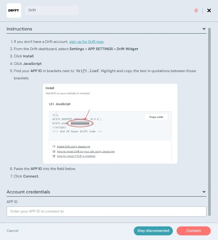 Drift-integration-modal